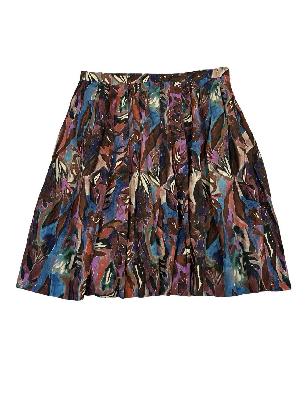 Peruvian Connection Sabira Skirt Size 14 Turquoise & Brown Cotton Blend Pleated